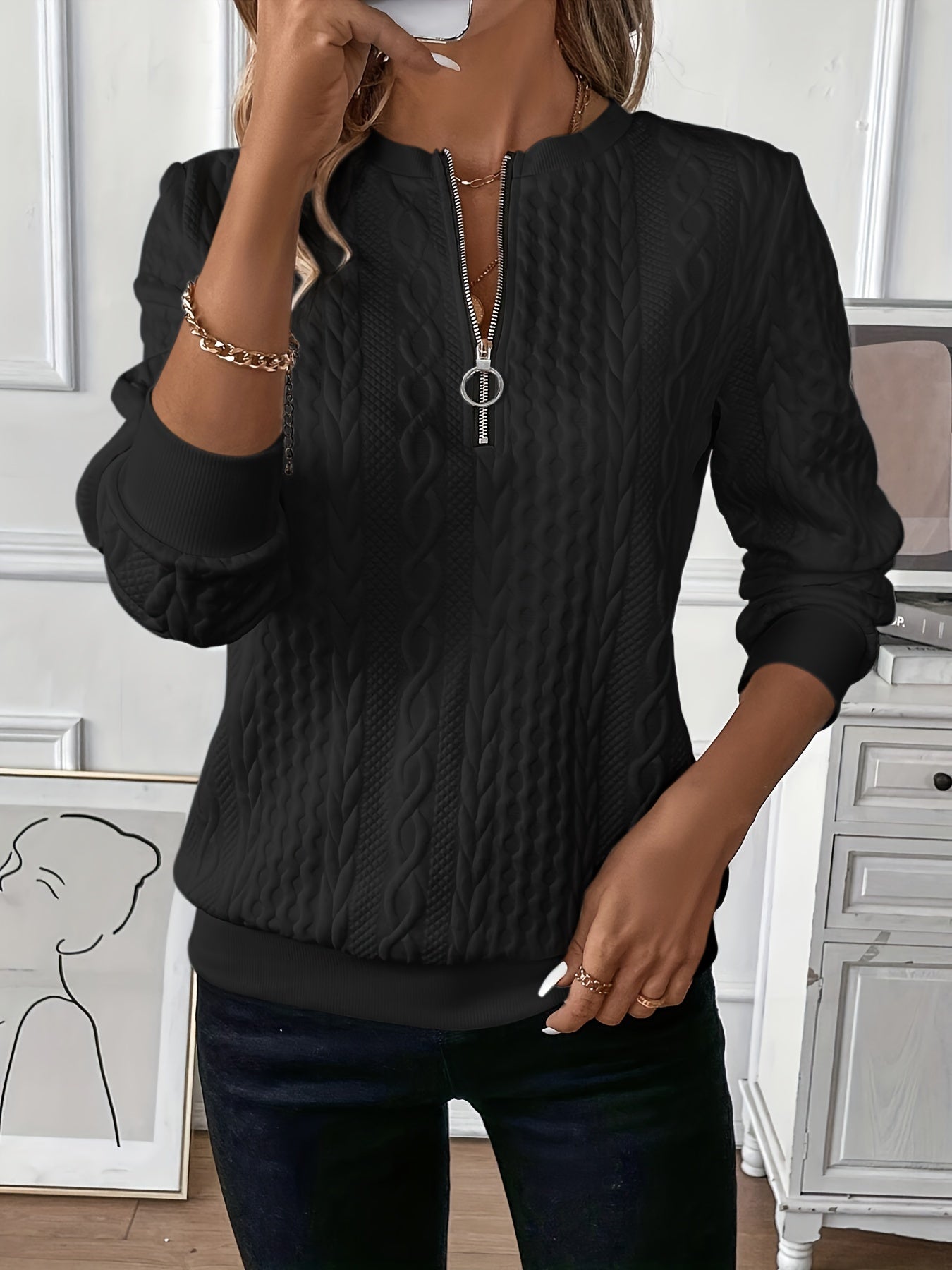 Elysha™ - Textured Quarter-Zip Pullover